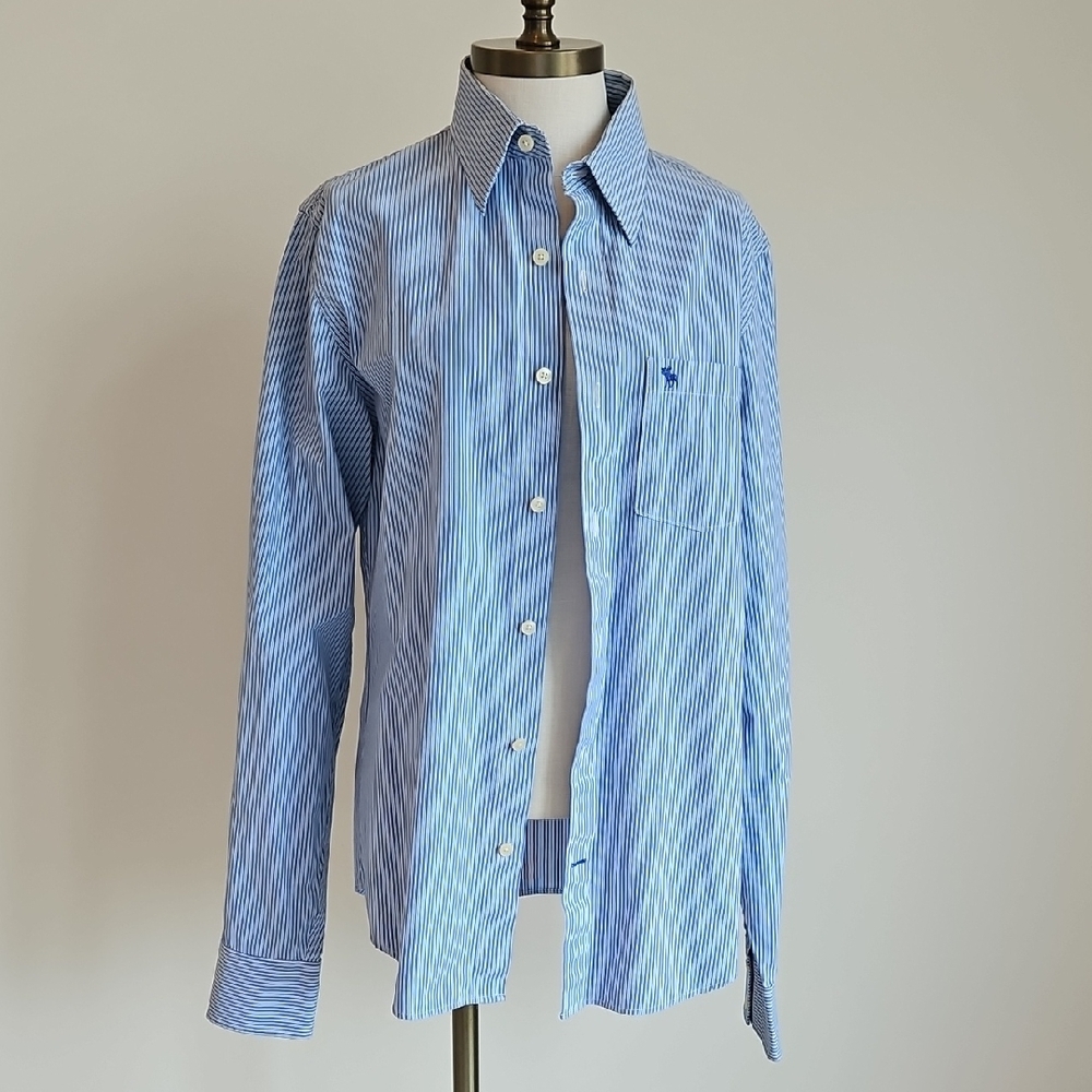 Abercrombie & Fitch Men's Blue Striped Dress Shirt